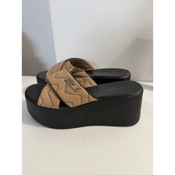Karl Lagerfeld Paris Ramona Platform Slide Sandals Tan Black 8 M - Picture 2 of 8